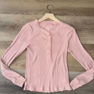 aerie Ribbed Henley Long-Sleeve Top - Light Pink